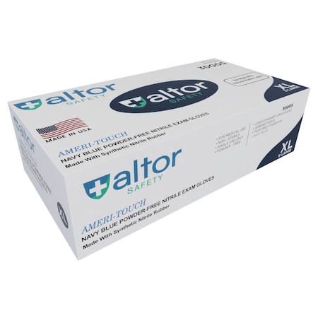 Altor Safety Disposable Gloves, 3.6 mil Palm, Nitrile, Powder-Free, XL, 100 PK, Blue 30005